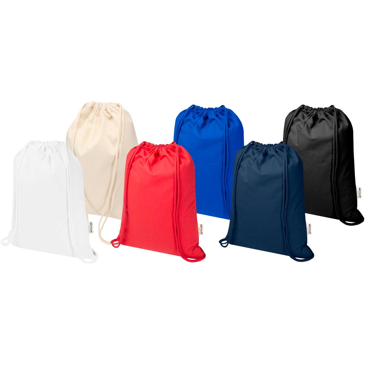 Tassen met trekkoord van gerecycled katoen en polyester, 180 g/m²