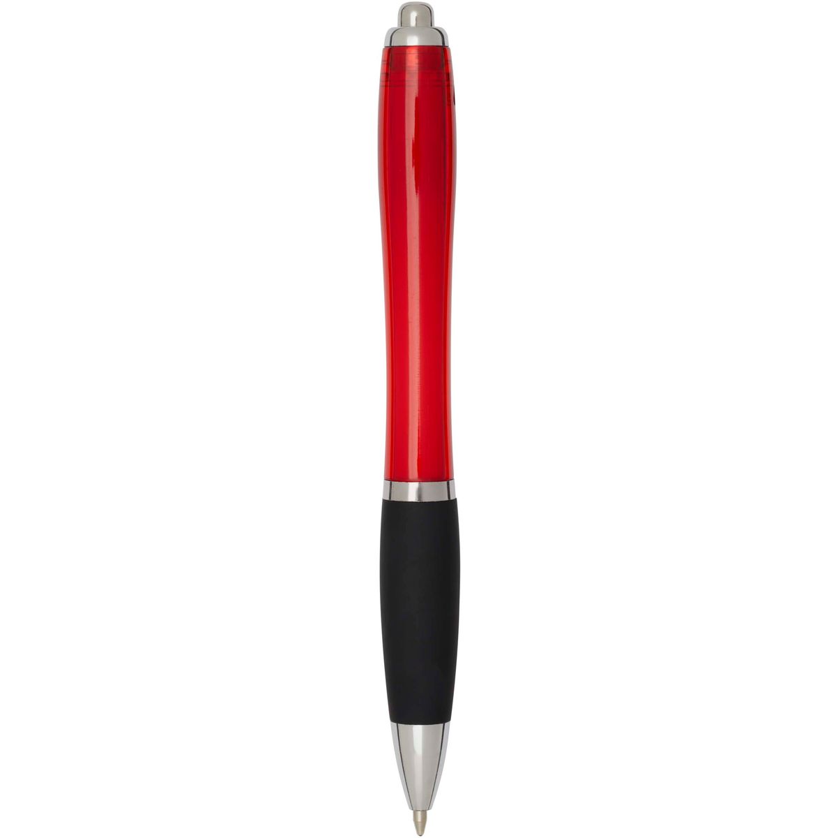 Transparante gerecyclede balpennen met zwarte grip, zwarte inkt