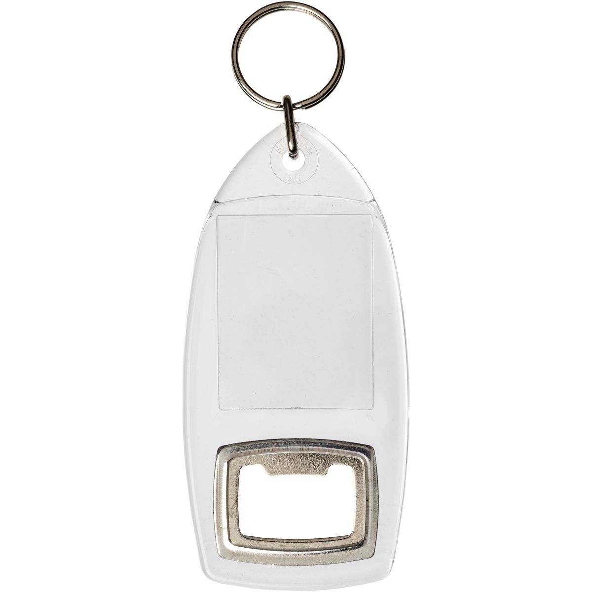 Transparante sleutelhangers met flesopener, inzetstuk 4 x 3,2 cm