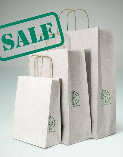 Gerecyclede Gras Papieren Tassen met gedraaid koord | Lage Co2 impact | Diverse Maten - 26x12x34cm, 250 st.
